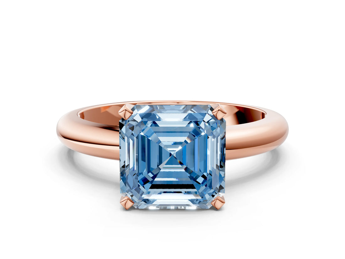 Rose gold Fancy Blue Asscher Cut Diamond Solitaire Engagement Ring with Round Band and Four-Prong Setting_89