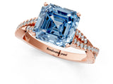 Rose gold Fancy Blue Asscher Cut Diamond Solitaire Engagement Ring with Twisted Pavé Band and Four-Prong Setting_56