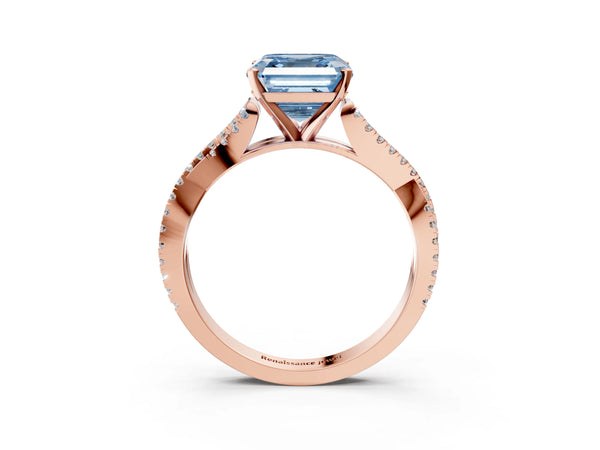 Rose Gold Asscher Cut Twisted Pave Engagement Ring Setting for Fancy Blue Center