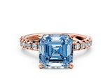 Rose gold Fancy Blue Asscher Cut Diamond Solitaire Pavé Engagement Ring with Round Band and Prong Setting_48