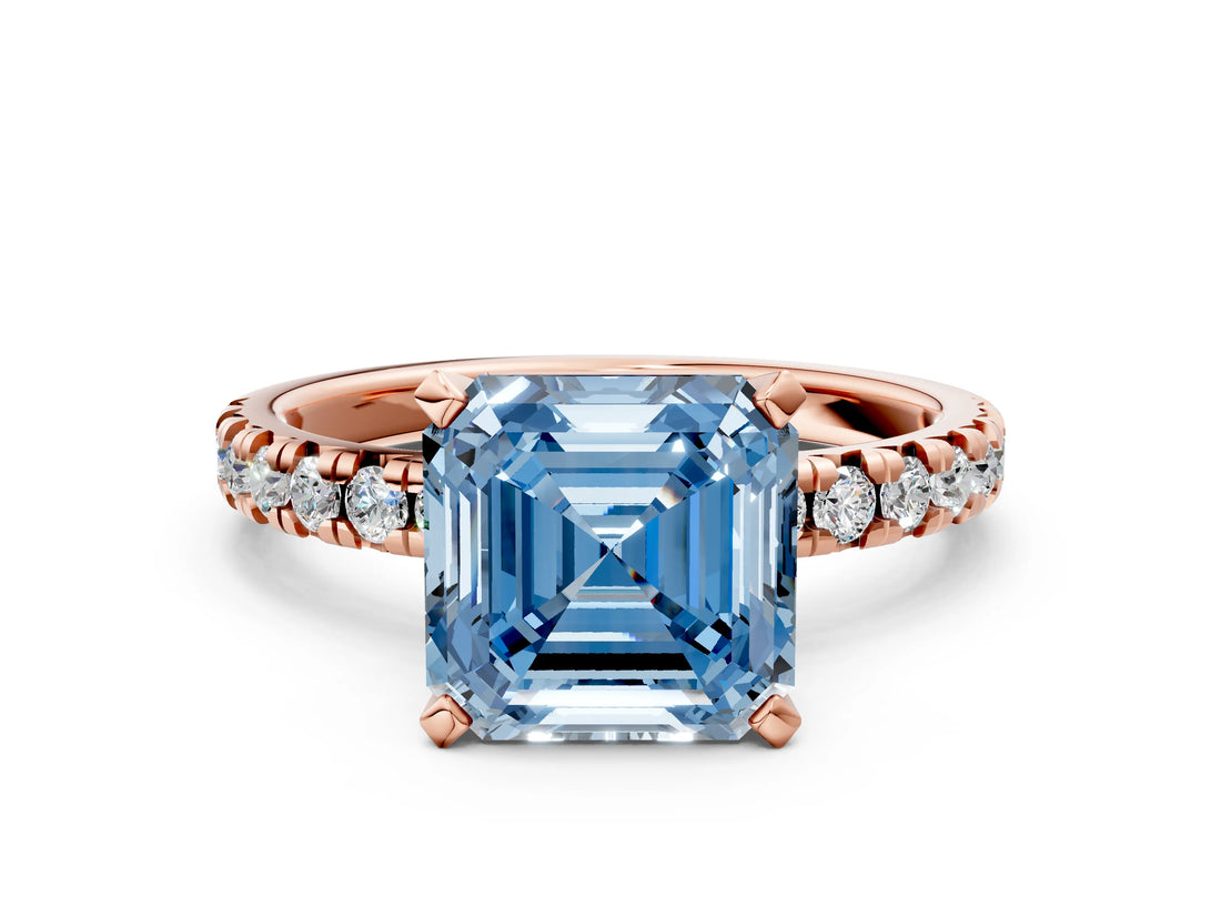 Rose gold Fancy Blue Asscher Cut Diamond Solitaire Pavé Engagement Ring with Round Band and Prong Setting_84