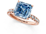 Rose gold Fancy Blue Asscher Cut Diamond Solitaire Pavé Engagement Ring with Round Band and Prong Setting_85