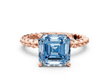 Rose gold Fancy Blue Asscher Cut Diamond Solitaire Ring with Beaded Band and Prong Setting_40