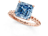 Rose gold Fancy Blue Asscher Cut Diamond Solitaire Ring with Beaded Band and Prong Setting_41