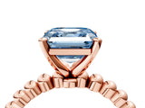Rose gold Fancy Blue Asscher Cut Diamond Solitaire Ring with Beaded Band and Prong Setting_44