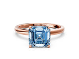 Rose gold Fancy Blue Asscher Cut Diamond Solitaire Ring with Classic Band and Four-Prong Setting