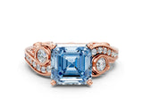Rose gold Fancy Blue Asscher Cut Diamond Solitaire Ring with Milgrain Pavé Band and Four-Prong Setting_17