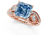 Rose gold Fancy Blue Asscher Cut Diamond Solitaire Ring with Milgrain Pavé Band and Four-Prong Setting_18