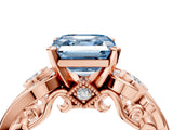 Rose gold Fancy Blue Asscher Cut Diamond Solitaire Ring with Milgrain Pavé Band and Four-Prong Setting_21