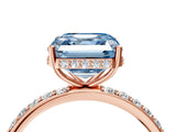 Rose gold Fancy Blue Asscher Cut Diamond Solitaire Ring with Pavé Band and Hidden Halo_25