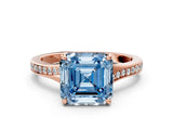 Rose gold Fancy Blue Asscher Cut Diamond Solitaire Ring with Pavé Band and Prong Setting_12