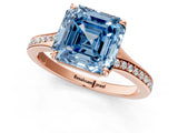Rose gold Fancy Blue Asscher Cut Diamond Solitaire Ring with Pavé Band and Prong Setting_13