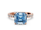 Rose gold Fancy Blue Asscher Cut Diamond Solitaire Ring with Round  Pavé Band and Four-Prong Setting_36