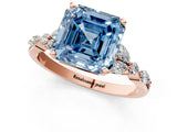 Rose gold Fancy Blue Asscher Cut Diamond Solitaire Ring with Side Stones and Four-Prong Setting_52