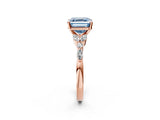 Rose gold Fancy Blue Asscher Cut Diamond Solitaire Ring with Side Stones and Four-Prong Setting_53