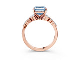 Rose gold Fancy Blue Asscher Cut Diamond Solitaire Ring with Side Stones and Four-Prong Setting_54