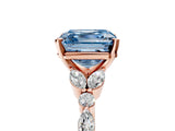 Rose gold Fancy Blue Asscher Cut Diamond Solitaire Ring with Side Stones and Four-Prong Setting_56