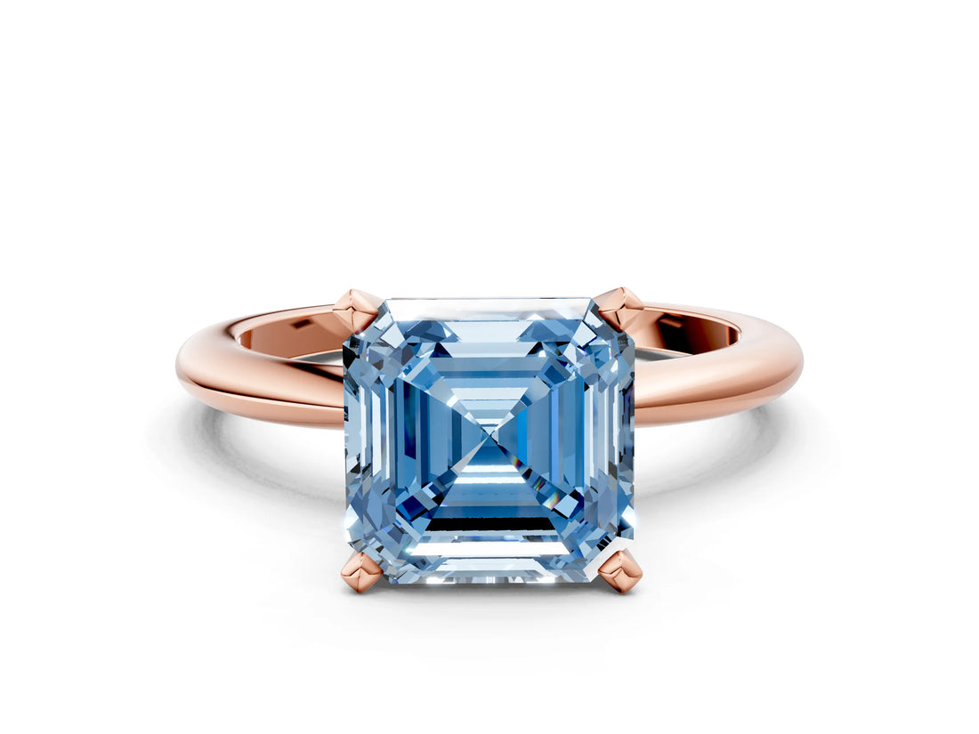 Rose gold Fancy Blue Asscher Cut Diamond Solitaire Ring with Six-Prong Setting and Classic Band_23