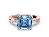 Rose gold Fancy Blue Asscher  Cut Diamond Solitaire Ring with Tapered Baguette Accents and Four-Prong Setting_17