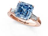 Rose gold Fancy Blue Asscher  Cut Diamond Solitaire Ring with Tapered Baguette Accents and Four-Prong Setting_18