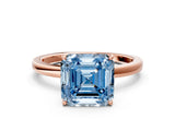 Rose gold Fancy Blue Asscher Cut Diamond Solitaire Ring with Thin Band and Prong Setting_12