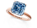 Rose gold Fancy Blue Asscher Cut Diamond Solitaire Ring with Thin Band and Prong Setting_13