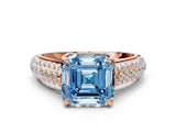 Rose gold Fancy Blue Asscher Cut Diamond Solitaire Ring with Three-Row Pavé Band and Four-Prong Setting_17
