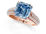 Rose gold Fancy Blue Asscher Cut Diamond Solitaire Ring with Three-Row Pavé Band and Four-Prong Setting_18