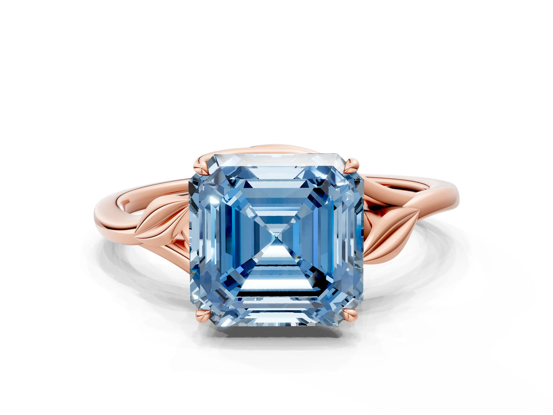 Rose gold Fancy Blue Asscher Cut Diamond Solitaire Ring with Twist Band and Four-Prong Setting_63