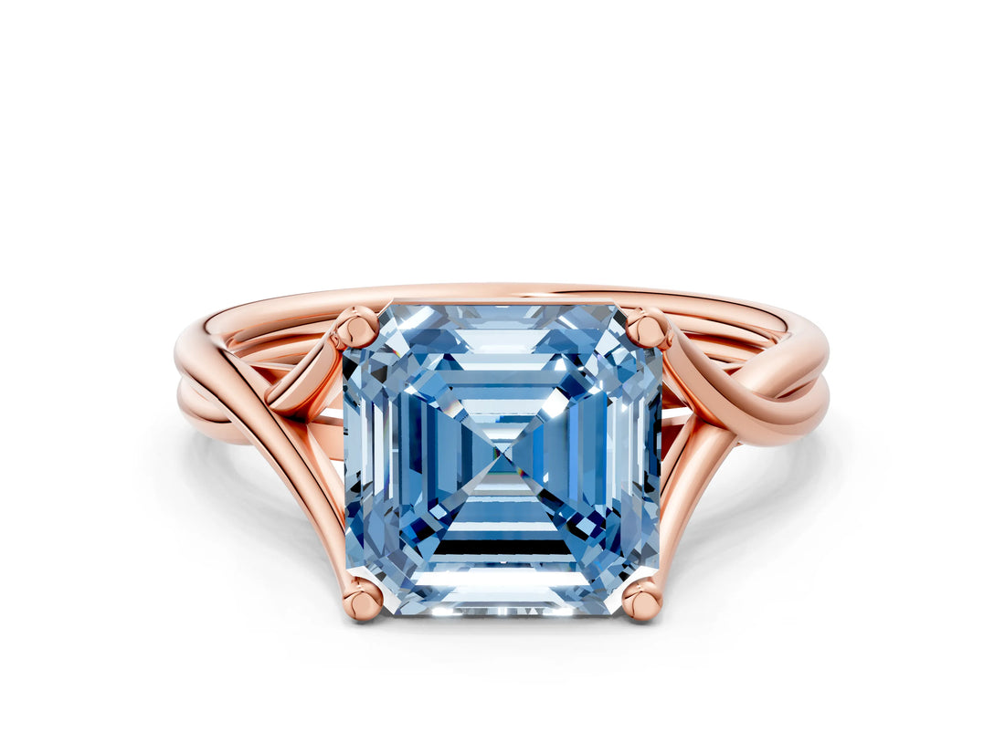 Rose gold Fancy Blue Asscher Cut Diamond Solitaire Twist Band Prong Setting Ring_40