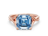 Rose gold Fancy Blue Asscher Cut Diamond Solitaire Twist Band Prong Setting Ring_40
