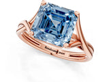 Rose gold Fancy Blue Asscher Cut Diamond Solitaire Twist Band Prong Setting Ring_41
