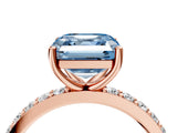 Rose gold Fancy Blue Asscher  Cut Diamond Solitaire with Pave Band and Four-Prong Setting 4