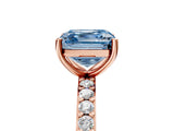 Rose gold Fancy Blue Asscher  Cut Diamond Solitaire with Pave Band and Four-Prong Setting 5