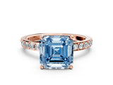 Rose gold Fancy Blue Asscher  Cut Diamond Solitaire with Pave Band and Four-Prong Setting