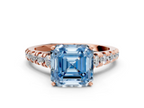 Rose gold Fancy Blue Asscher  Cut Diamond Solitaire with Pave Band and Four-Prong Setting_17