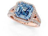 Rose gold Fancy Blue Asscher Cut Diamond Split Shank Halo Ring with Four-Prong Setting_35
