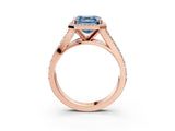 Rose gold Fancy Blue Asscher Cut Diamond Split Shank Halo Ring with Four-Prong Setting_37