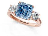 Rose gold Fancy Blue Asscher Cut Diamond Three-Stone Engagement Ring with Prong Setting and Pavé Band_1