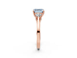 Rose gold Fancy Blue Asscher Cut Diamond Three-Stone Engagement Ring with Prong Setting and Pavé Band_2