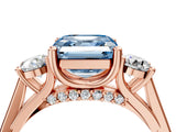 Rose gold Fancy Blue Asscher Cut Diamond Three-Stone Engagement Ring with Prong Setting and Pavé Band_4