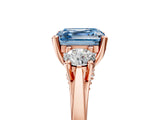 Rose gold Fancy Blue Asscher Cut Diamond Three-Stone Engagement Ring with Prong Setting and Pavé Band_5