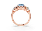 Rose gold Fancy Blue Asscher Cut Diamond Three-Stone Halo Ring with Prong Setting and Pavé Accents_3