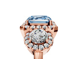Rose gold Fancy Blue Asscher Cut Diamond Three-Stone Halo Ring with Prong Setting and Pavé Accents_5