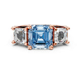 Rose gold Fancy Blue Asscher Cut Diamond Three-Stone Ring with Channel Set Band and Four-Prong Setting_57