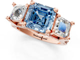 Rose gold Fancy Blue Asscher Cut Diamond Three-Stone Ring with Channel Set Band and Four-Prong Setting_58
