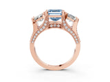 Rose gold Fancy Blue Asscher Cut Diamond Three-Stone Ring with Channel Set Band and Four-Prong Setting_60