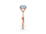 Rose gold Fancy Blue Asscher Cut Diamond Three-Stone Ring with Pear Side Stones and Four-Prong Setting_93