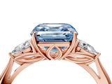 Rose gold Fancy Blue Asscher Cut Diamond Three-Stone Ring with Pear Side Stones and Four-Prong Setting_95