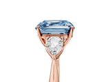 Rose gold Fancy Blue Asscher Cut Diamond Three-Stone Ring with Pear Side Stones and Four-Prong Setting_96